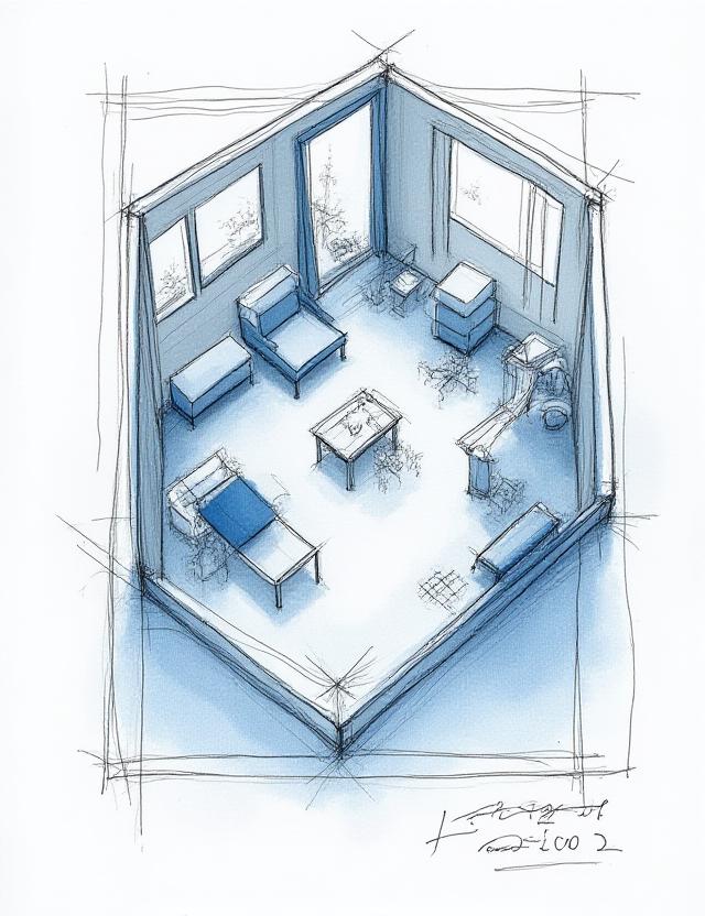Conceptual interior design sketch